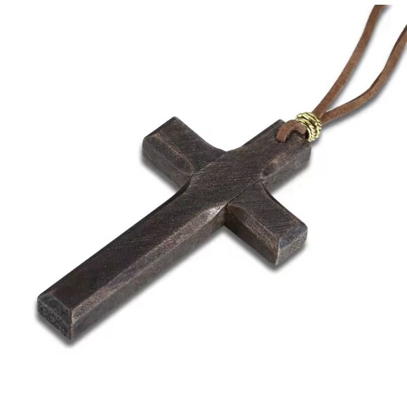 ✝️ Brown Wooden Cross Necklace Adjustable Cord for Men, Women & Children Jesus - Picture 5 of 10